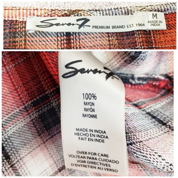 Seven7 Plaid Peplum Sleeve Blouse Medium - Picture 6 of 8